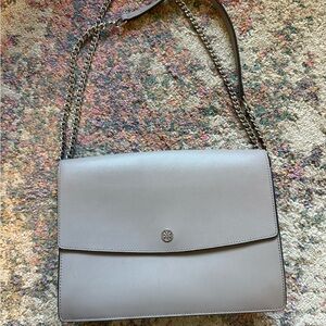 Tory Burch Light Gray Leather Shoulder Bag